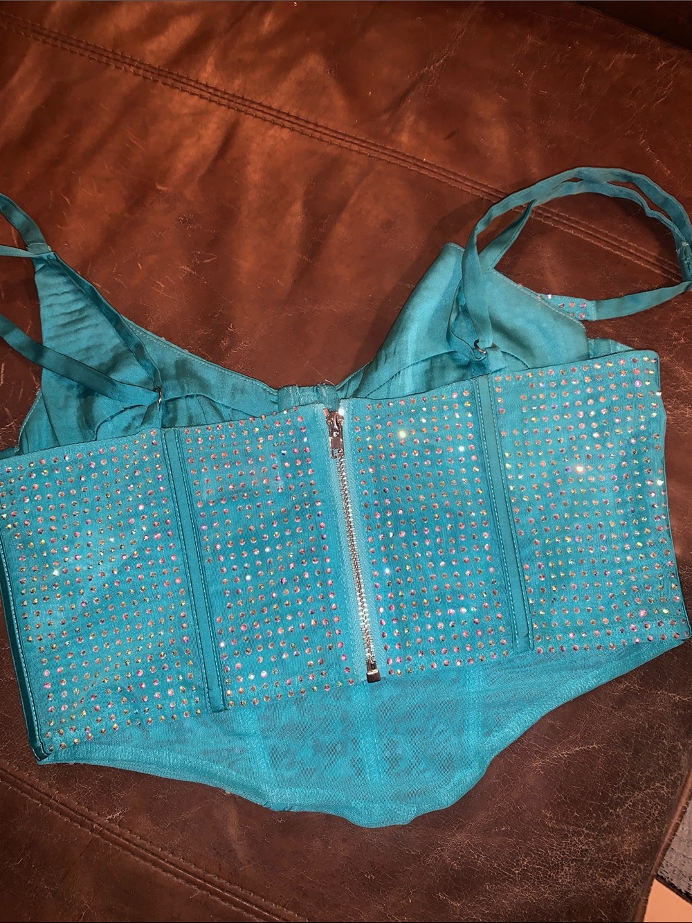 Oh Polly Teal Crystal Embellished Corset Top - Picture 2 of 3